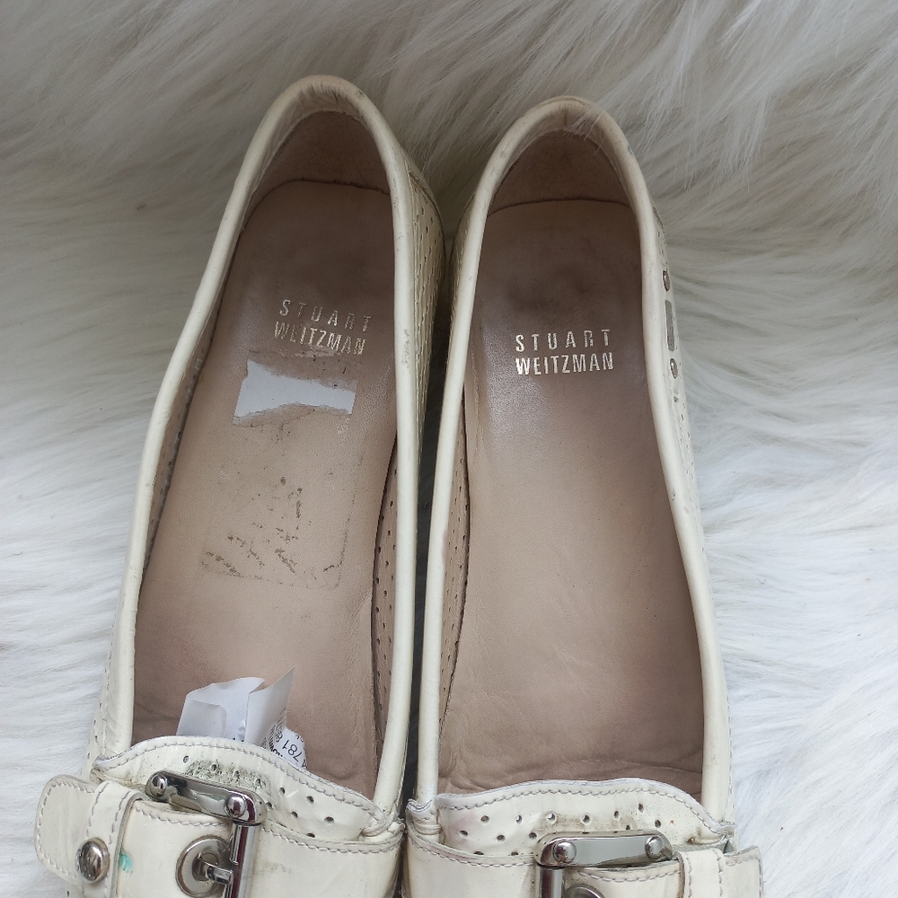 Stuart Weitzman Women's Cream Loafer with Silver Buckle - Picture 12 of 15